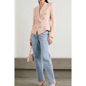Balmain Tweed Double-Breasted Gold Logo Button Blazer